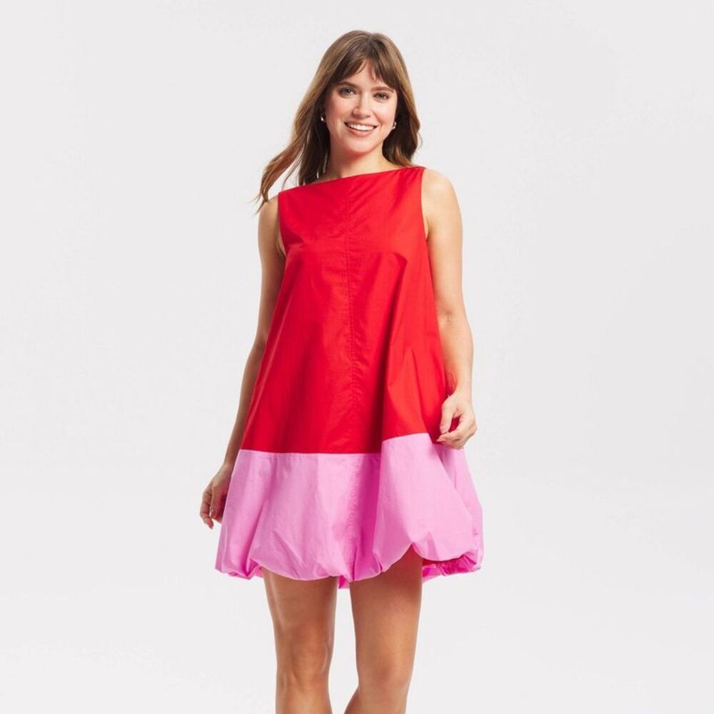 Women's Bubble Hem Mini Dress Red/Pink M